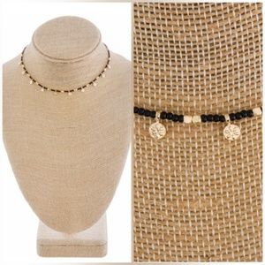 Choker Charm Beaded Necklace - Black/Gold